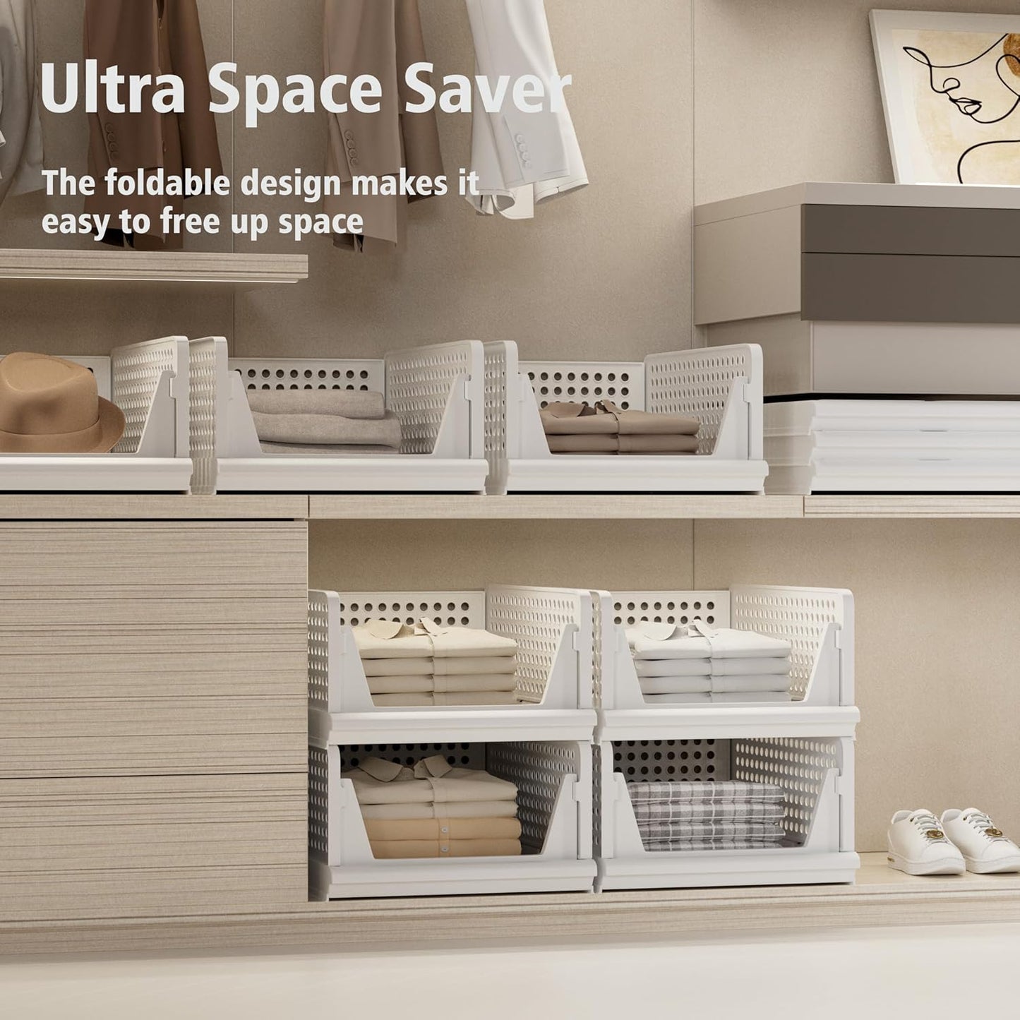 Proarea Foldable Plastic Storage Organizer Bin Closet Clothes Basket NEW