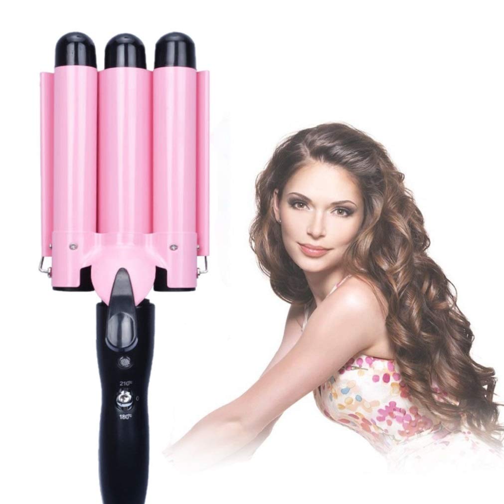 Junma 25mm Ceramic Curling Wand Hair Crimper for Women, Pink Styling Tool DEMO