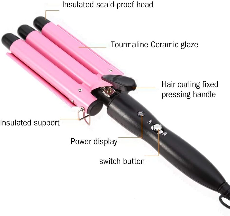 Junma 25mm Ceramic Curling Wand Hair Crimper for Women, Pink Styling Tool DEMO