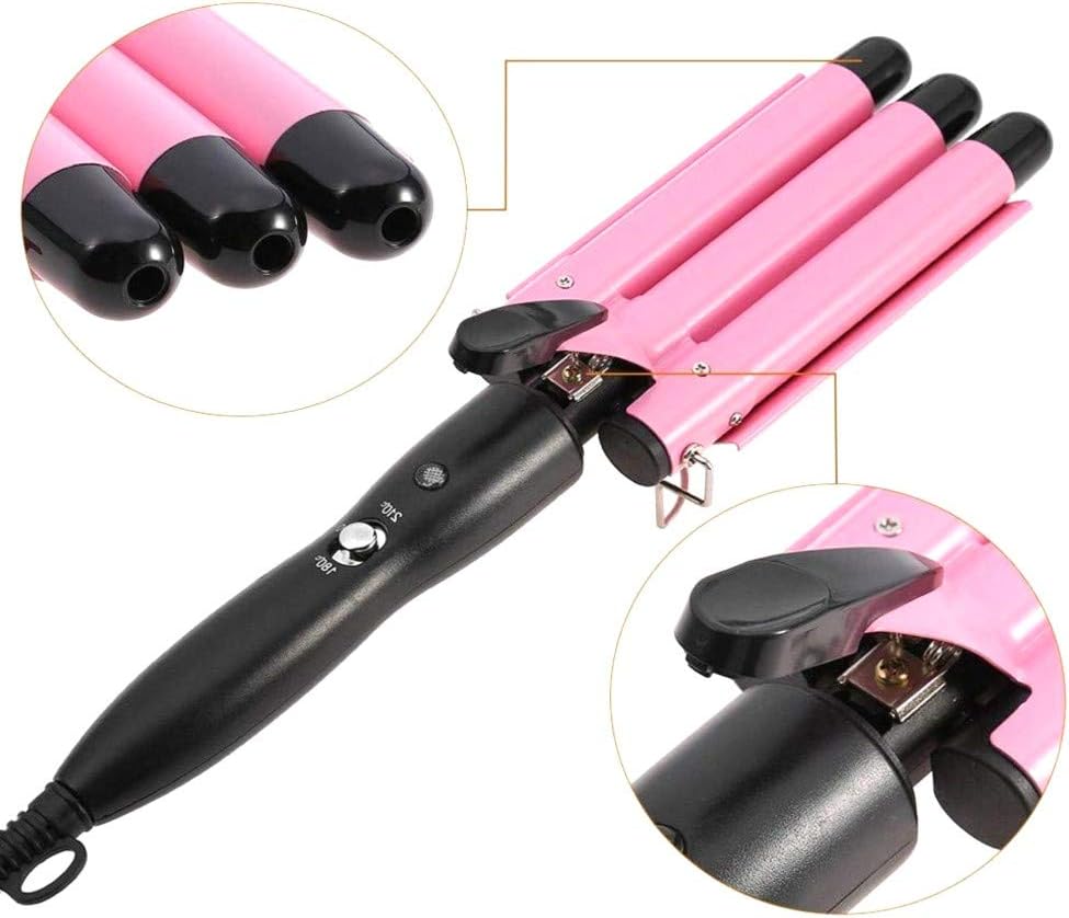 Junma 25mm Ceramic Curling Wand Hair Crimper for Women, Pink Styling Tool DEMO