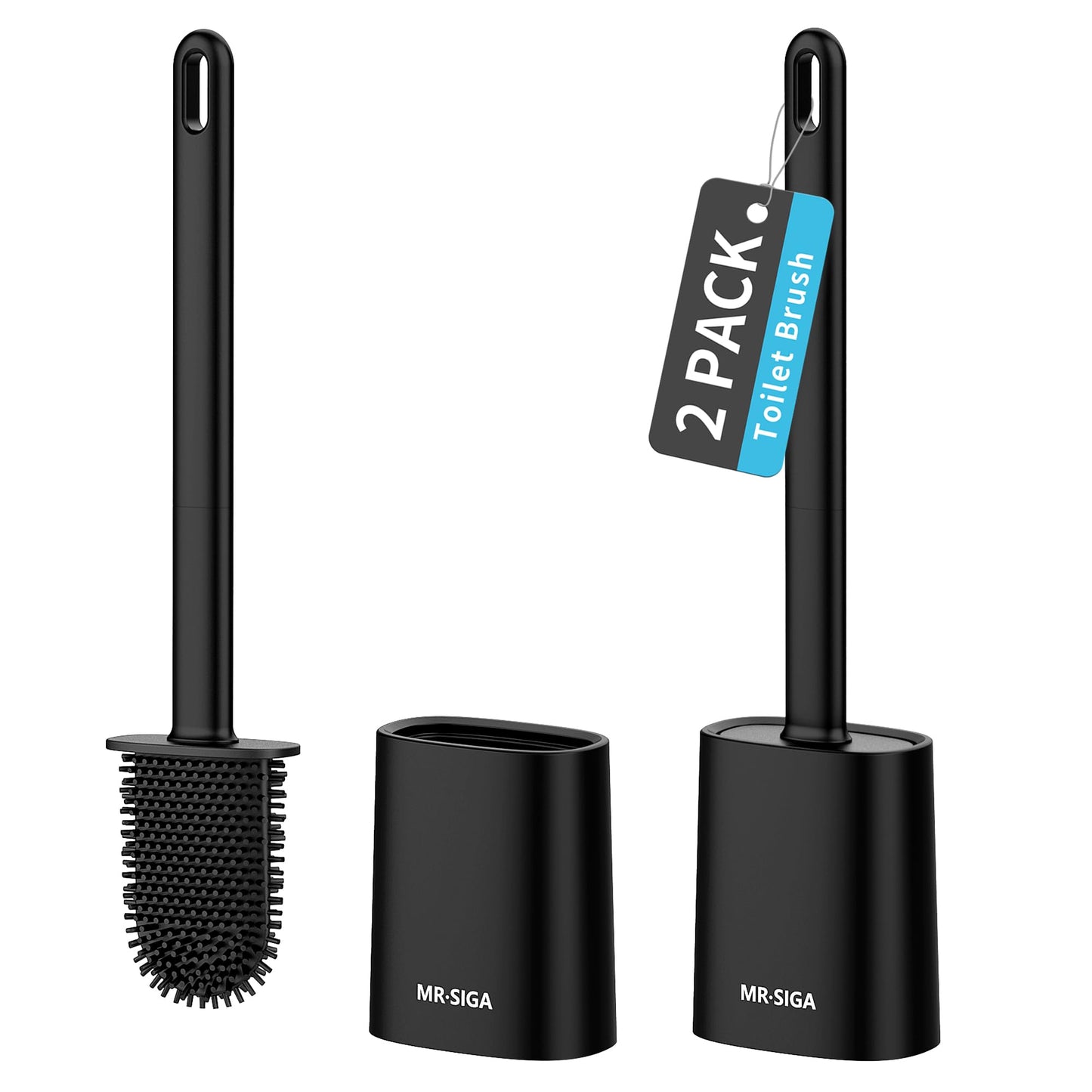 MR.SIGA Wall Mounted Toilet Brush and Holder Set, Compact Black Bowl Caddy DEMO
