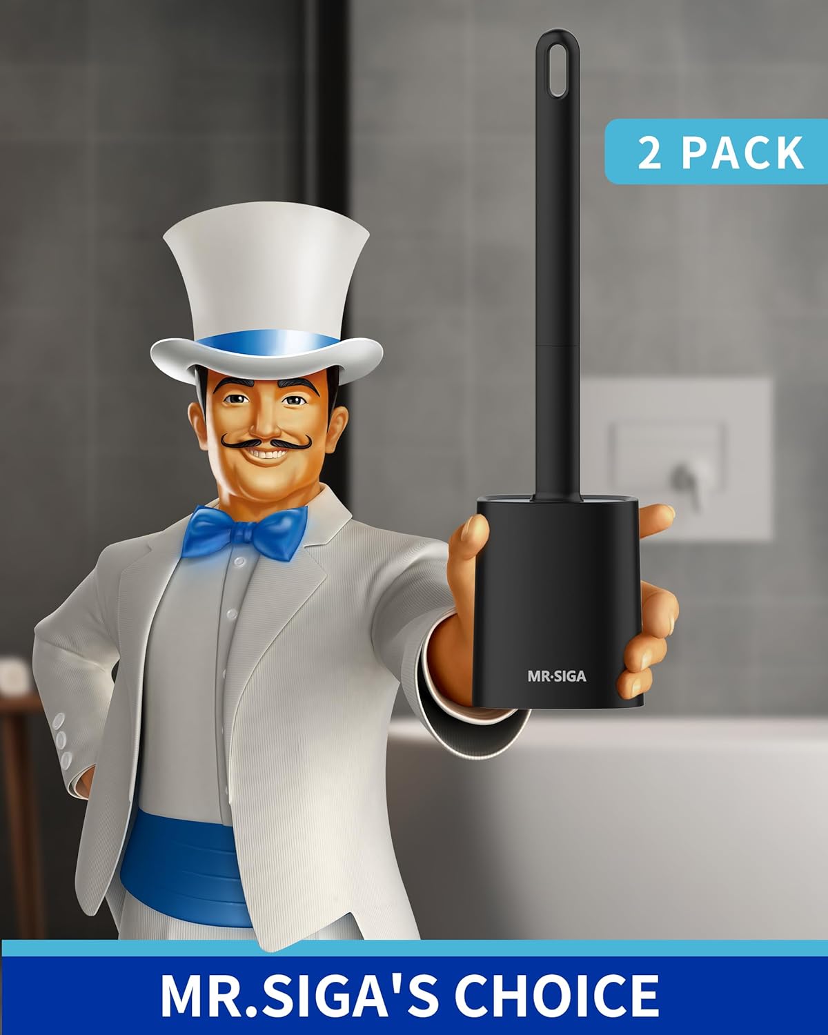MR.SIGA Wall Mounted Toilet Brush and Holder Set, Compact Black Bowl Caddy DEMO