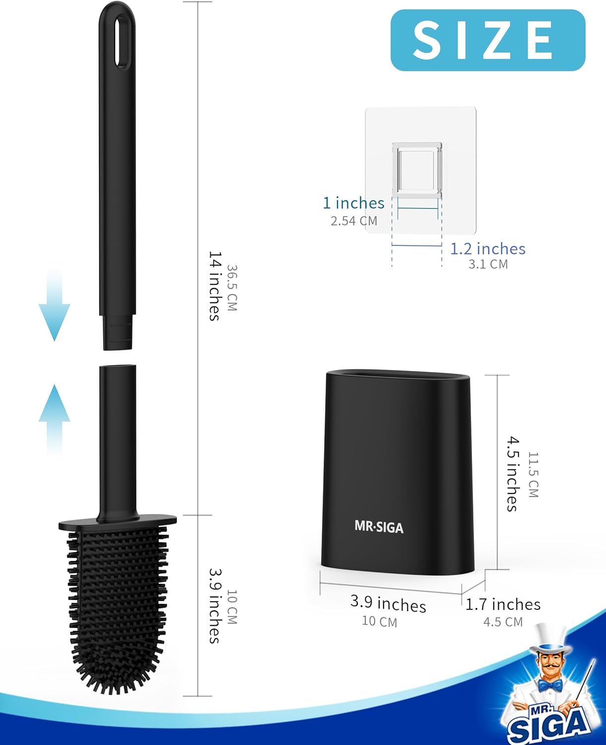 MR.SIGA Wall Mounted Toilet Brush and Holder Set, Compact Black Bowl Caddy DEMO