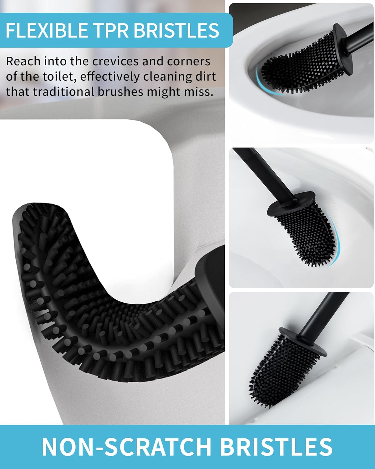 MR.SIGA Wall Mounted Toilet Brush and Holder Set, Compact Black Bowl Caddy DEMO
