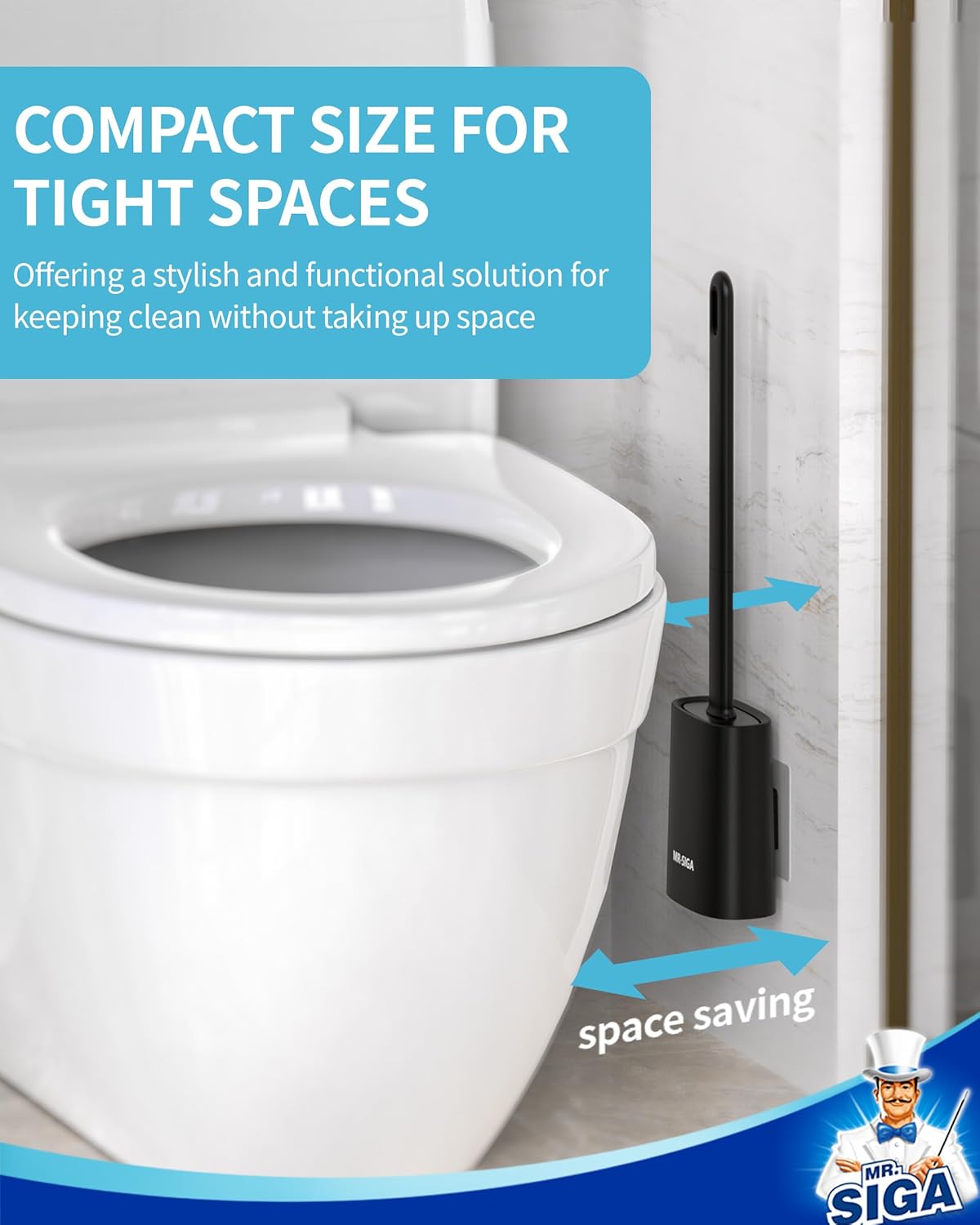 MR.SIGA Wall Mounted Toilet Brush and Holder Set, Compact Black Bowl Caddy DEMO