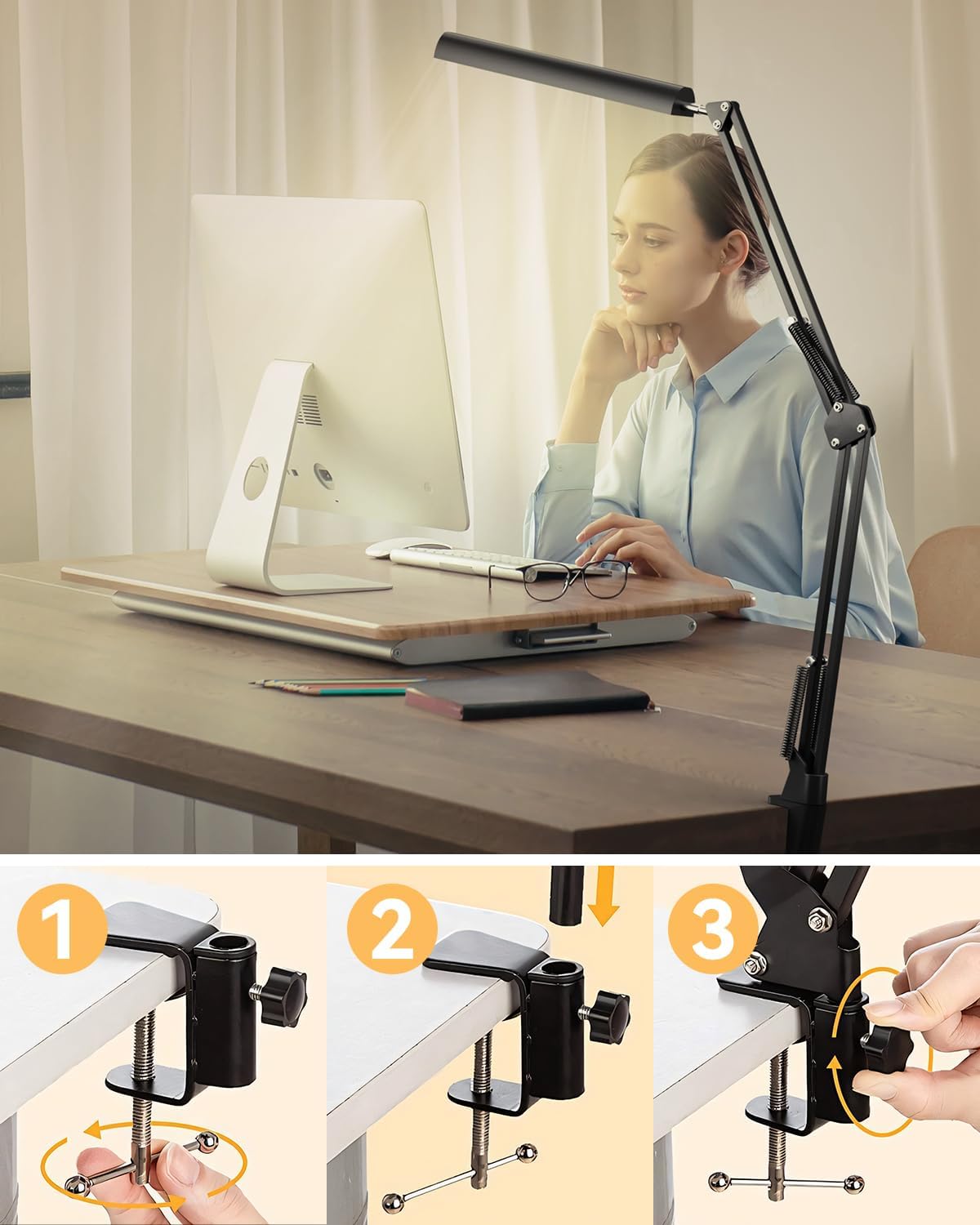 YESDEX Desk Lamp with Clamp Eye-Caring Clip-on Reading 3 Color Modes 10 NEW
