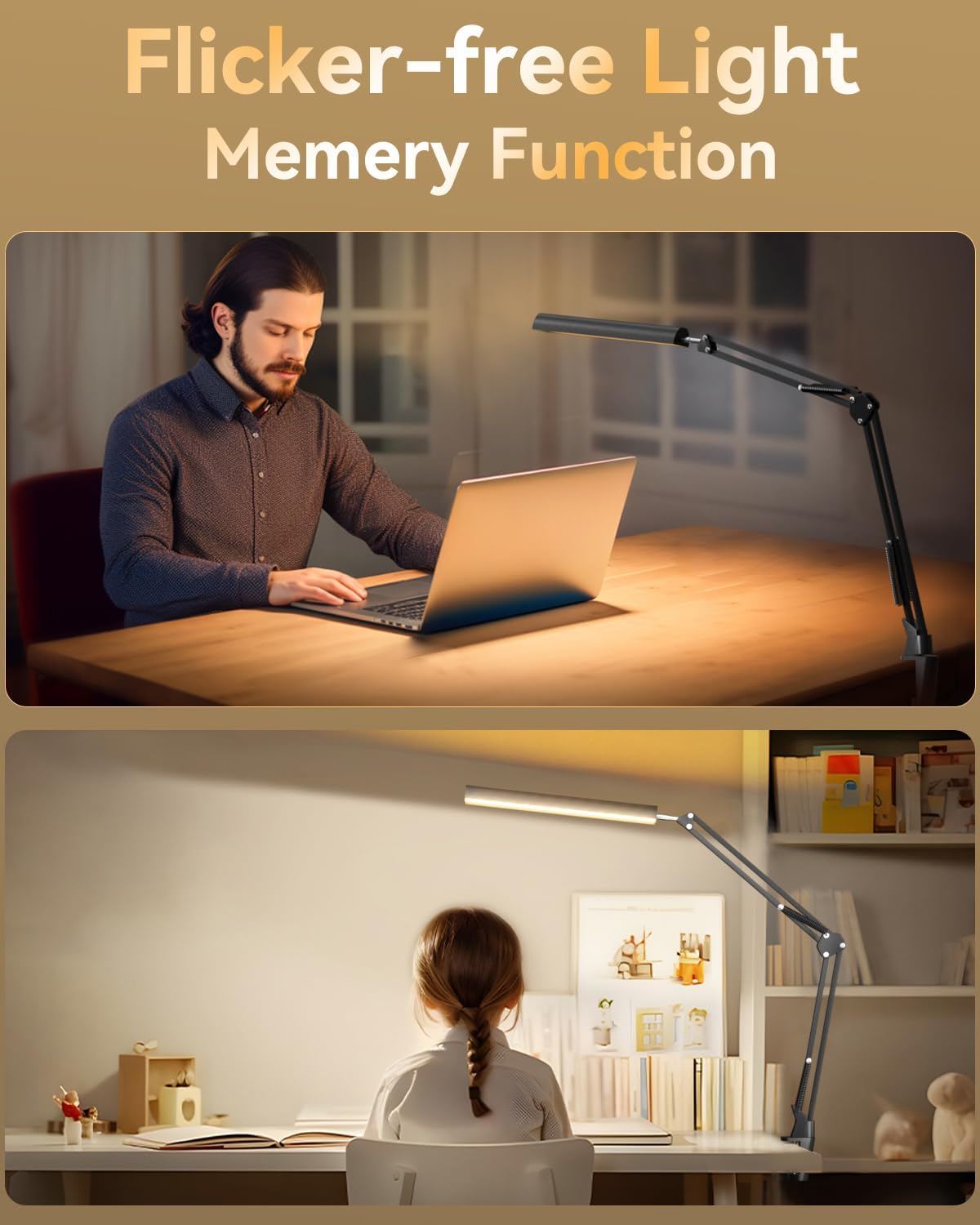 YESDEX Desk Lamp with Clamp Eye-Caring Clip-on Reading 3 Color Modes 10 NEW
