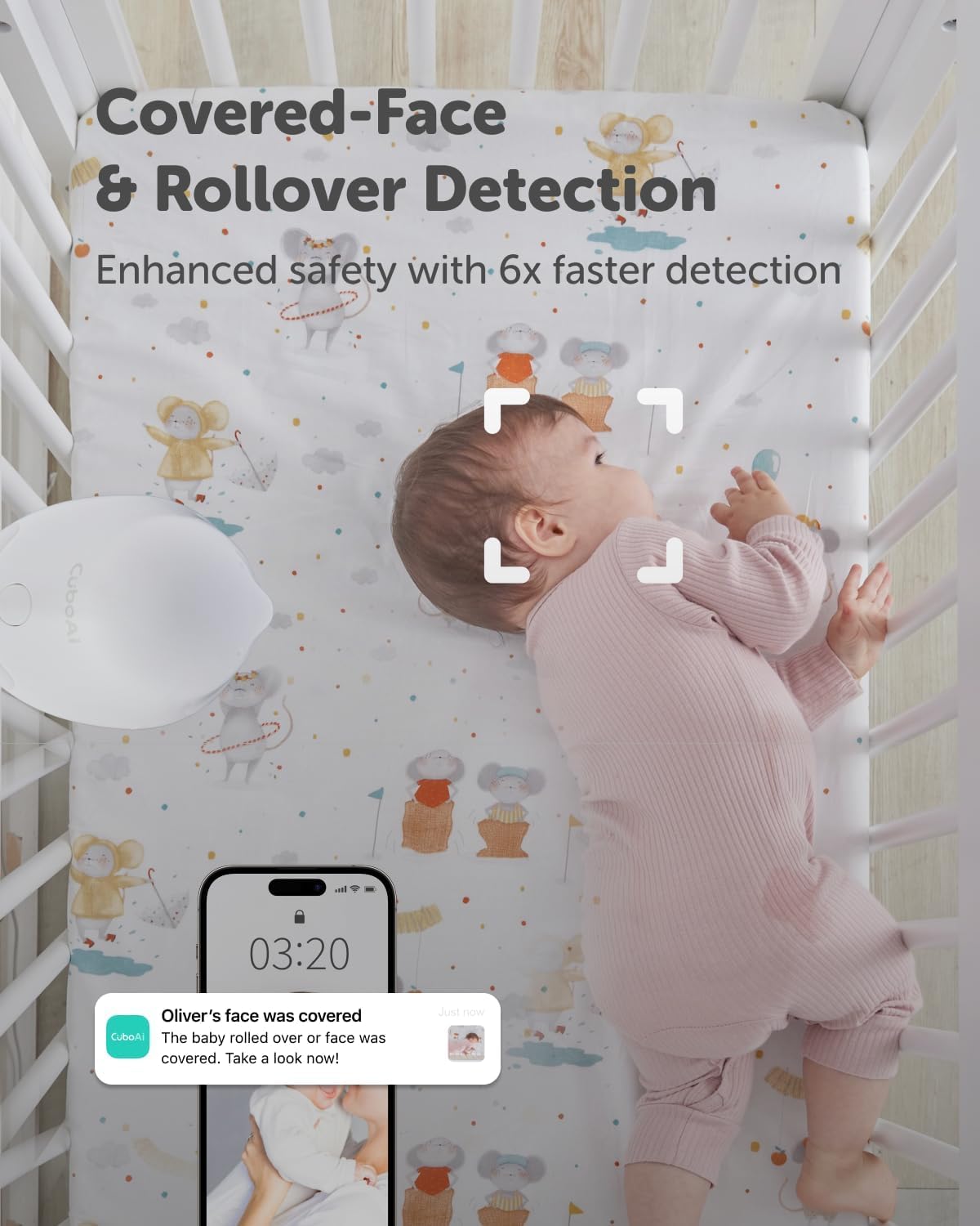 CüboAi Smart Baby Monitor 3 with Sleep Safety Alerts for Covered Face NEW