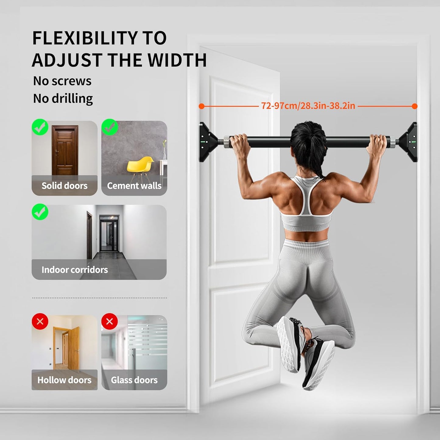 PROIRON Adjustable Doorway Pull-Up Bar for Strength Training, 72-97cm DEMO