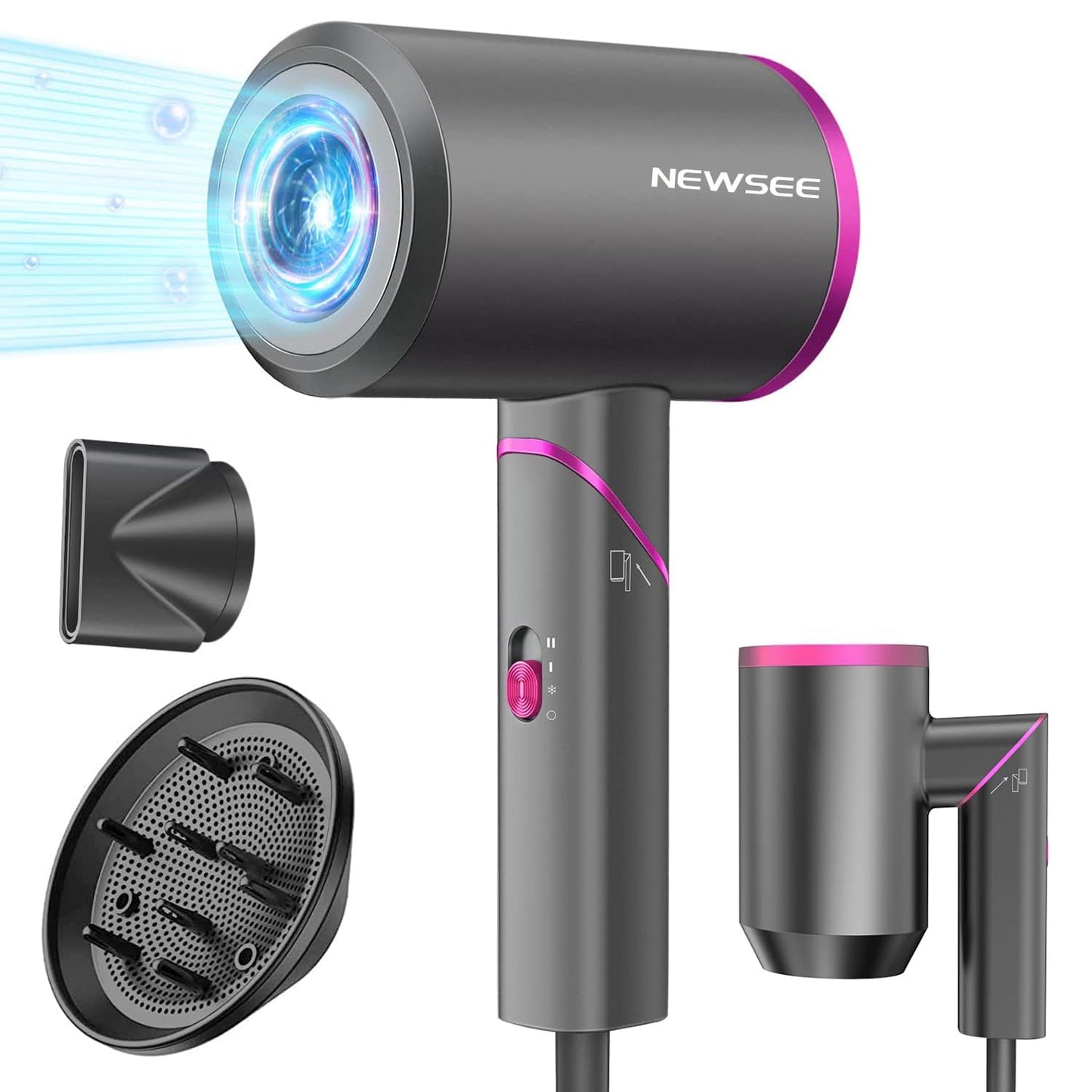 NEWSEE 2000W Professional Ionic Hair Dryer with Diffuser, Purple, NEW