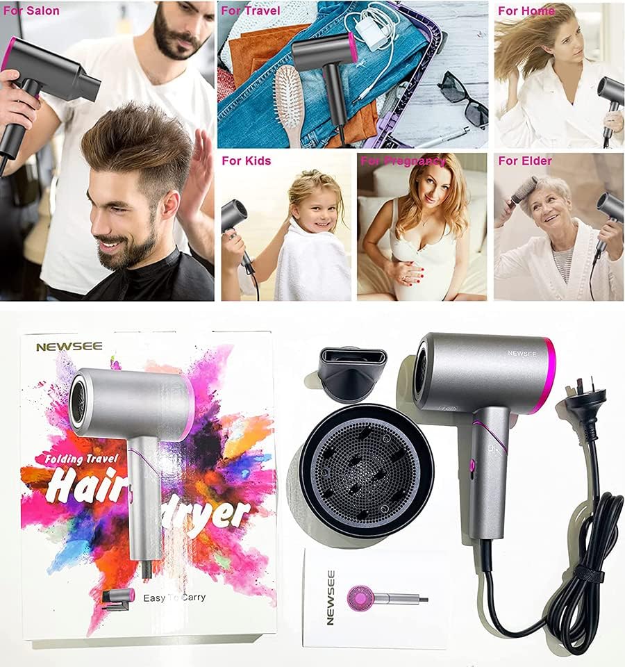 NEWSEE 2000W Professional Ionic Hair Dryer with Diffuser, Purple, NEW