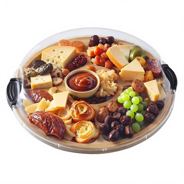Elegant Bamboo Cheese Serving Board with Clear Locking Lid NEW