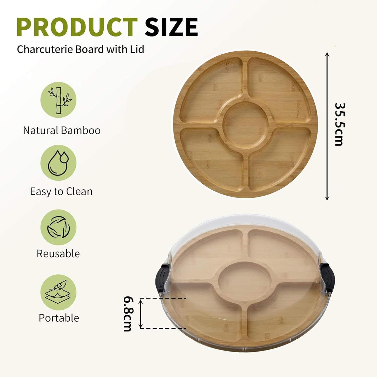 Elegant Bamboo Cheese Serving Board with Clear Locking Lid NEW
