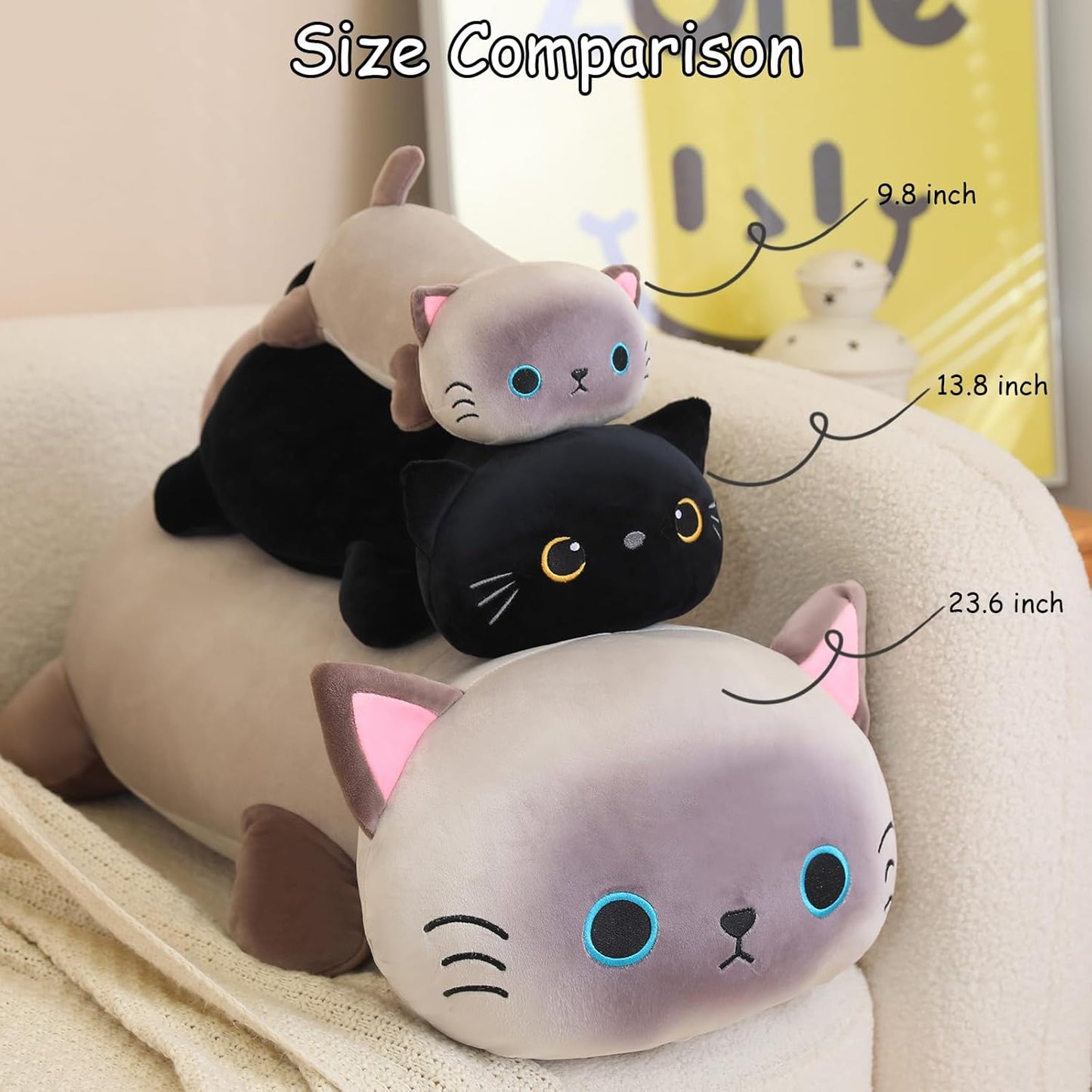 SQEQE Weighted Black Cat Plush Stuffed Animal Cute Toy Large 60CM Size DEMO