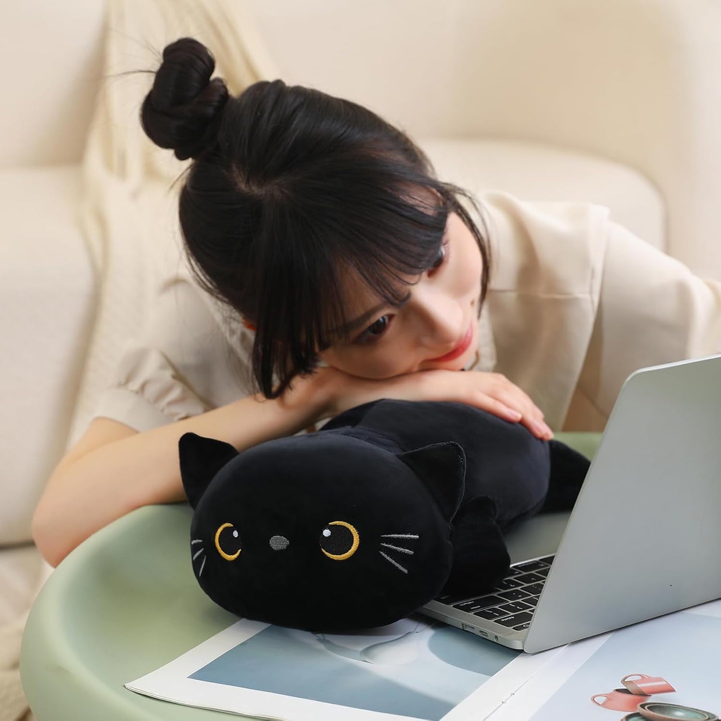 SQEQE Weighted Black Cat Plush Stuffed Animal Cute Toy Large 60CM Size DEMO