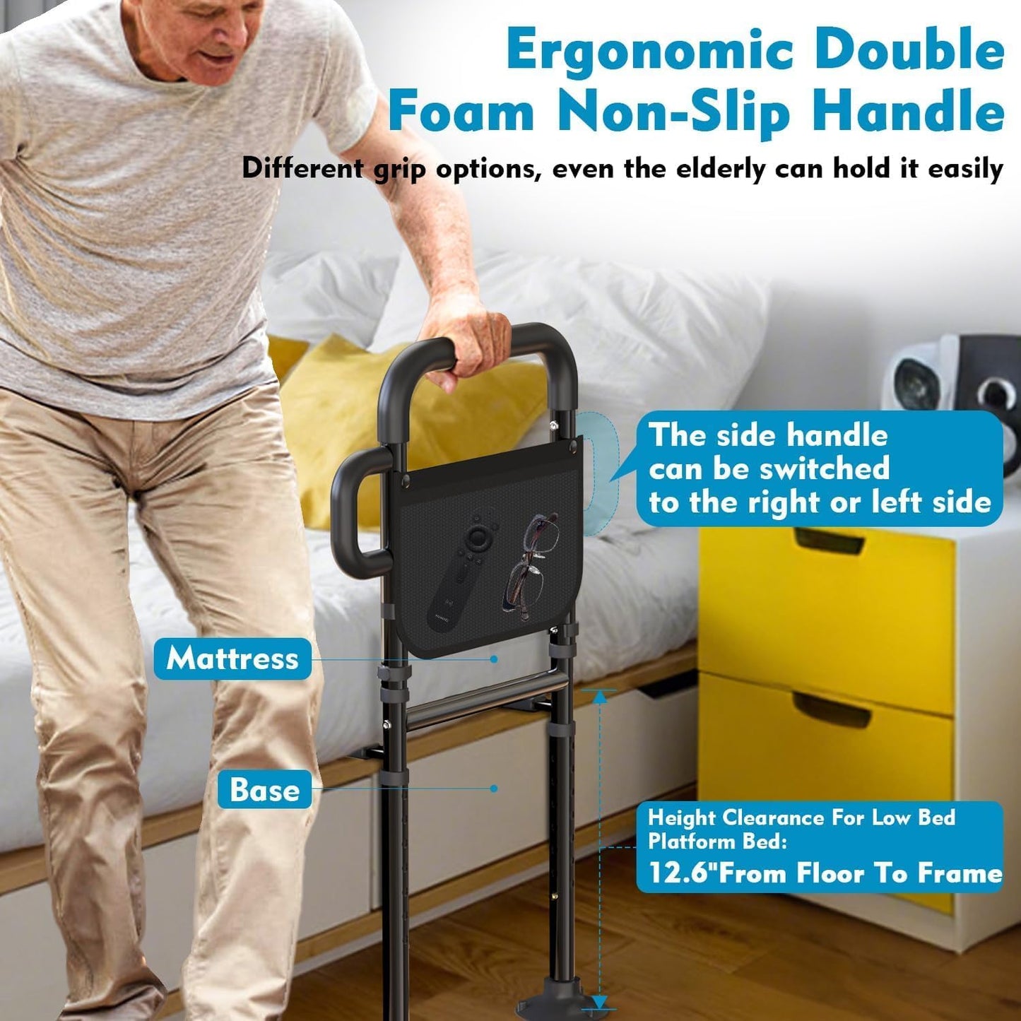Telfun Adjustable Bed Rails for Elderly Safety ASTM Approved Bedroom DEMO