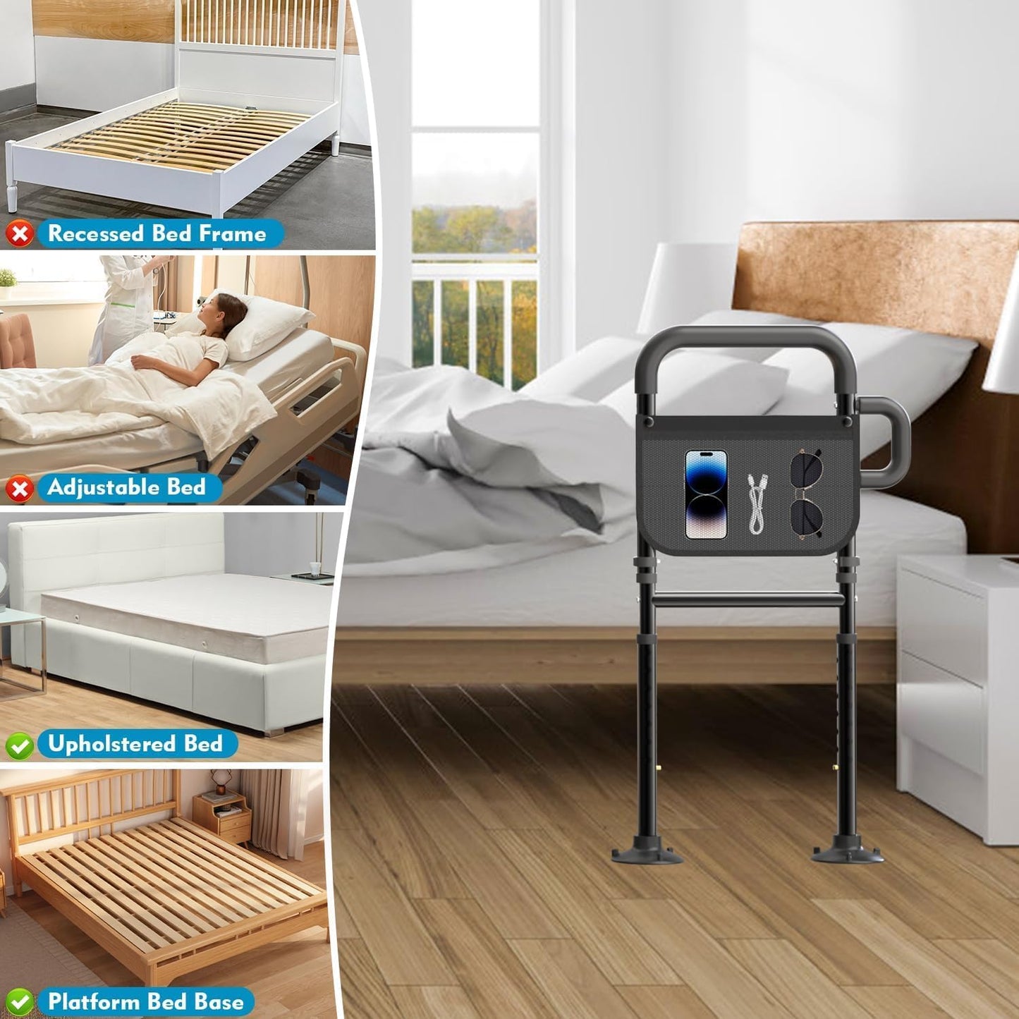 Telfun Adjustable Bed Rails for Elderly Safety ASTM Approved Bedroom DEMO