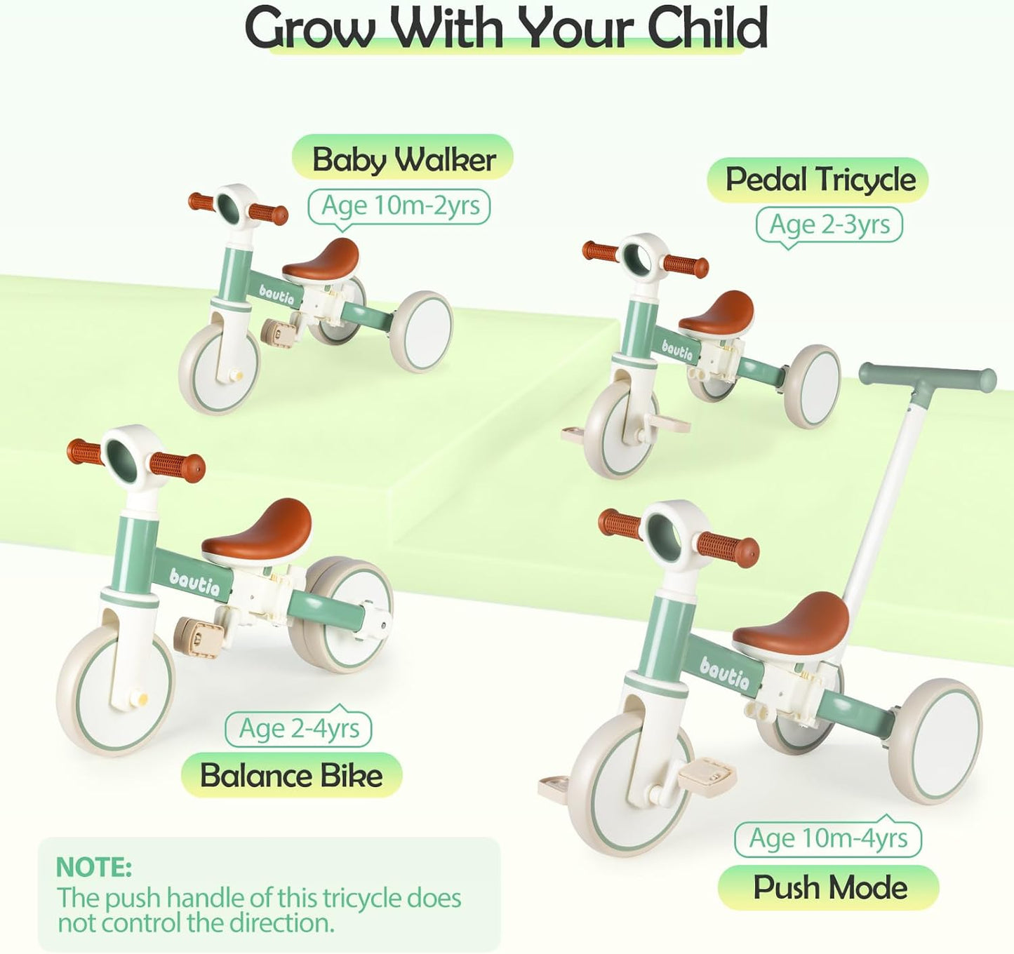 Bautia 5-in-1 Trikes Baby Balance Trike Toddler Tricycle with Push Handle NEW
