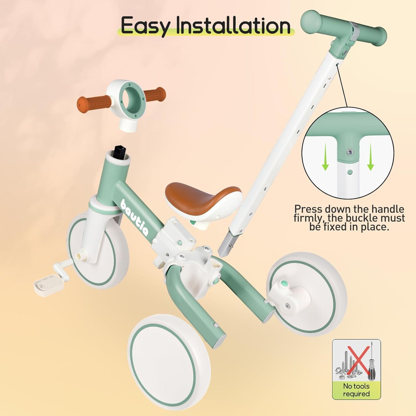 Bautia 5-in-1 Trikes Baby Balance Trike Toddler Tricycle with Push Handle NEW