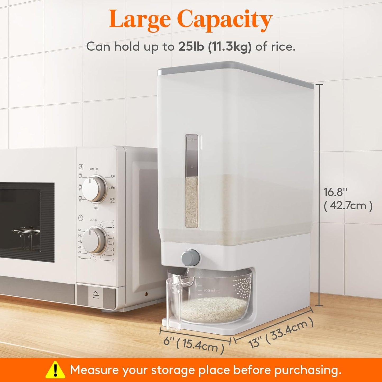 Lifewit Clear Rice Container 25.4 Lb Dispenser with Visible Barrel 33.71 x NEW