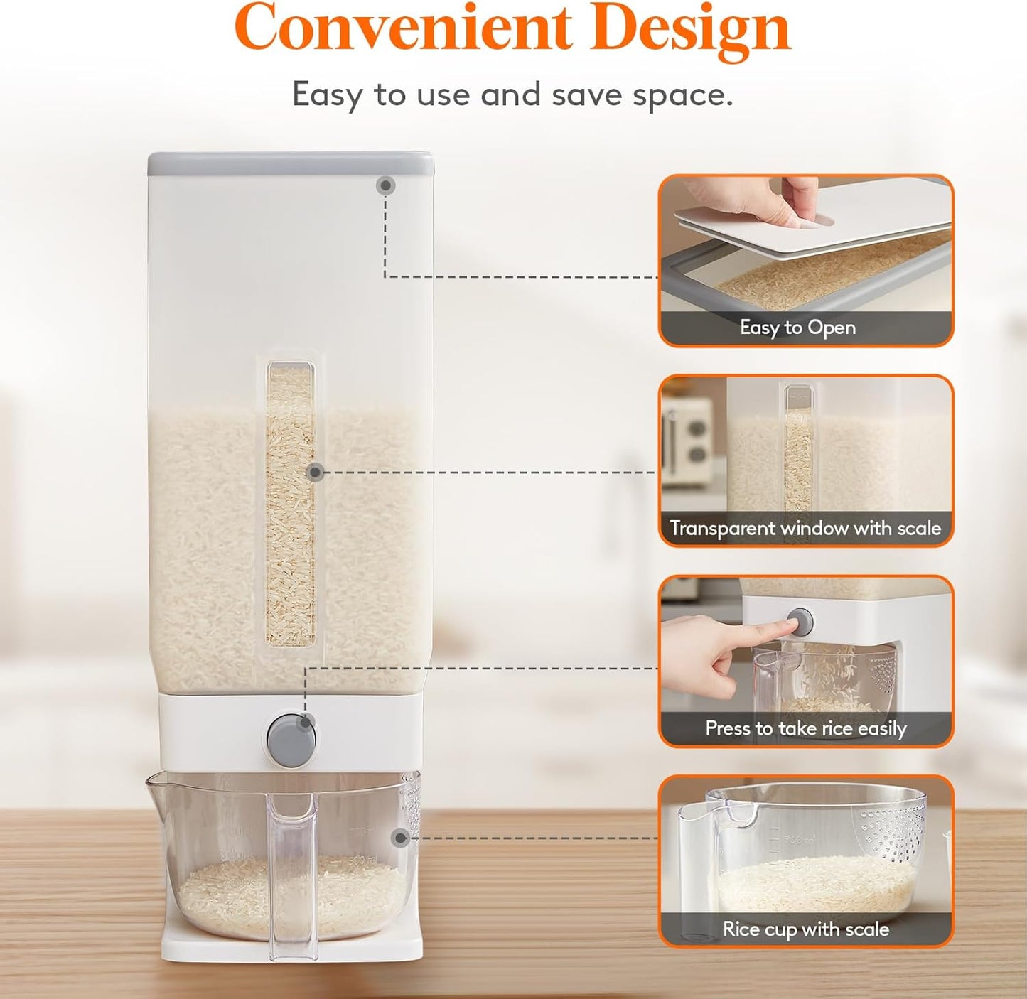Lifewit Clear Rice Container 25.4 Lb Dispenser with Visible Barrel 33.71 x NEW