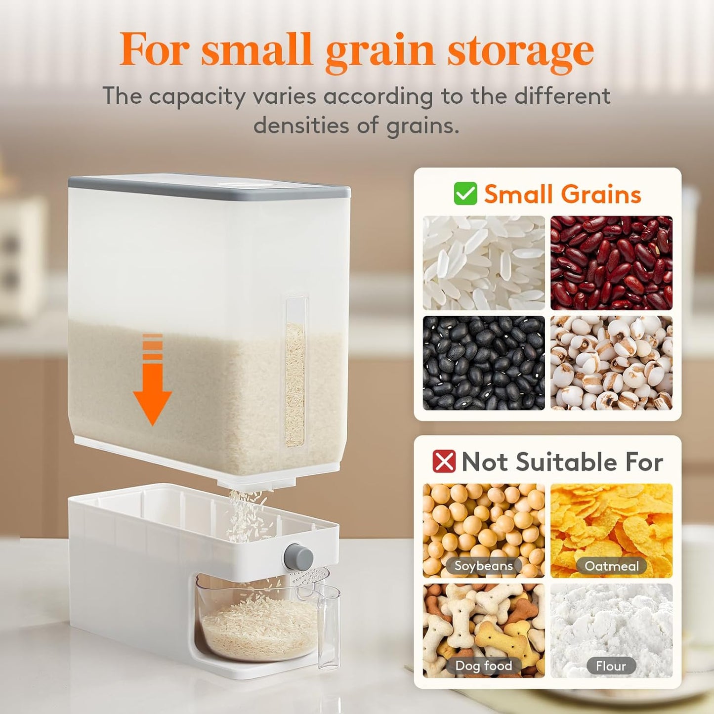 Lifewit Clear Rice Container 25.4 Lb Dispenser with Visible Barrel 33.71 x NEW