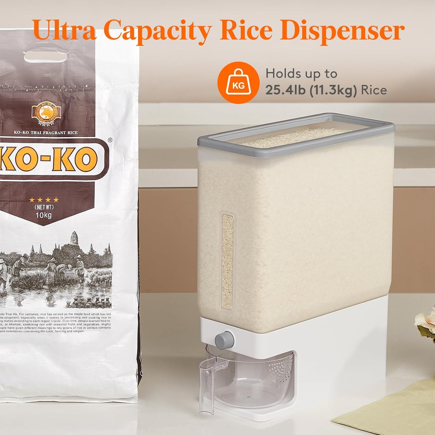 Lifewit Clear Rice Container 25.4 Lb Dispenser with Visible Barrel 33.71 x NEW