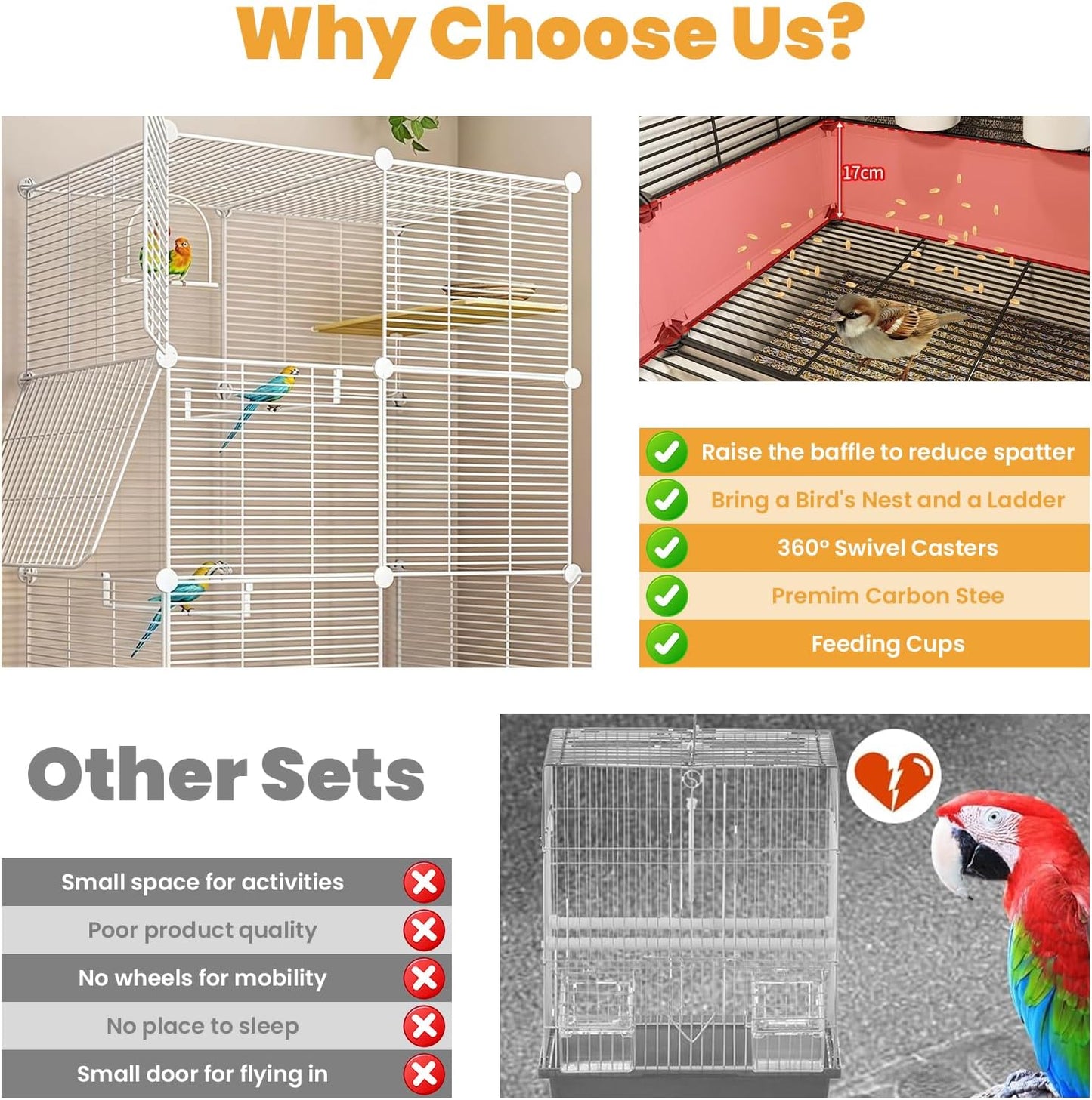 Uandhome Bird Birdcages Cage for Parakeets, Parrotlets, Cockatiels, DEMO