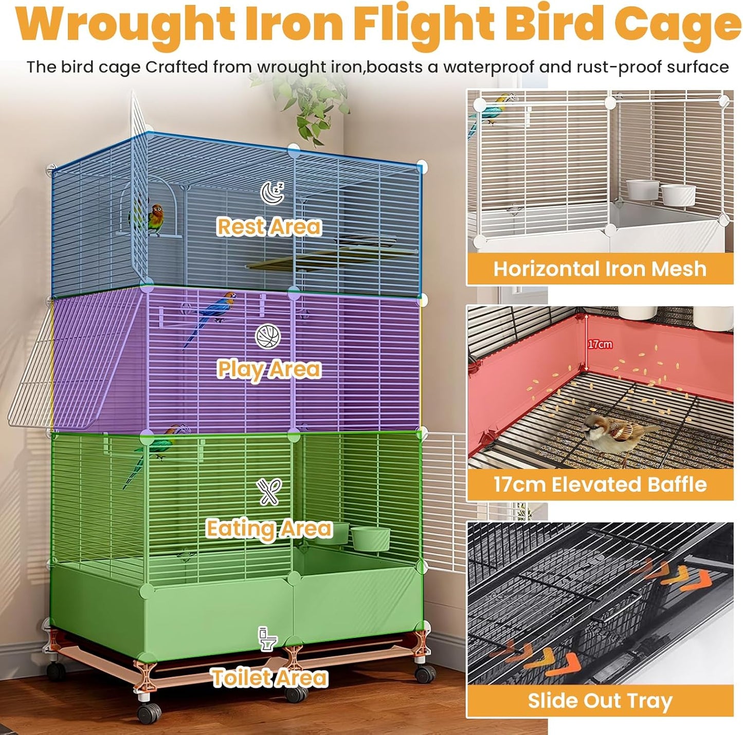 Uandhome Bird Birdcages Cage for Parakeets, Parrotlets, Cockatiels, DEMO