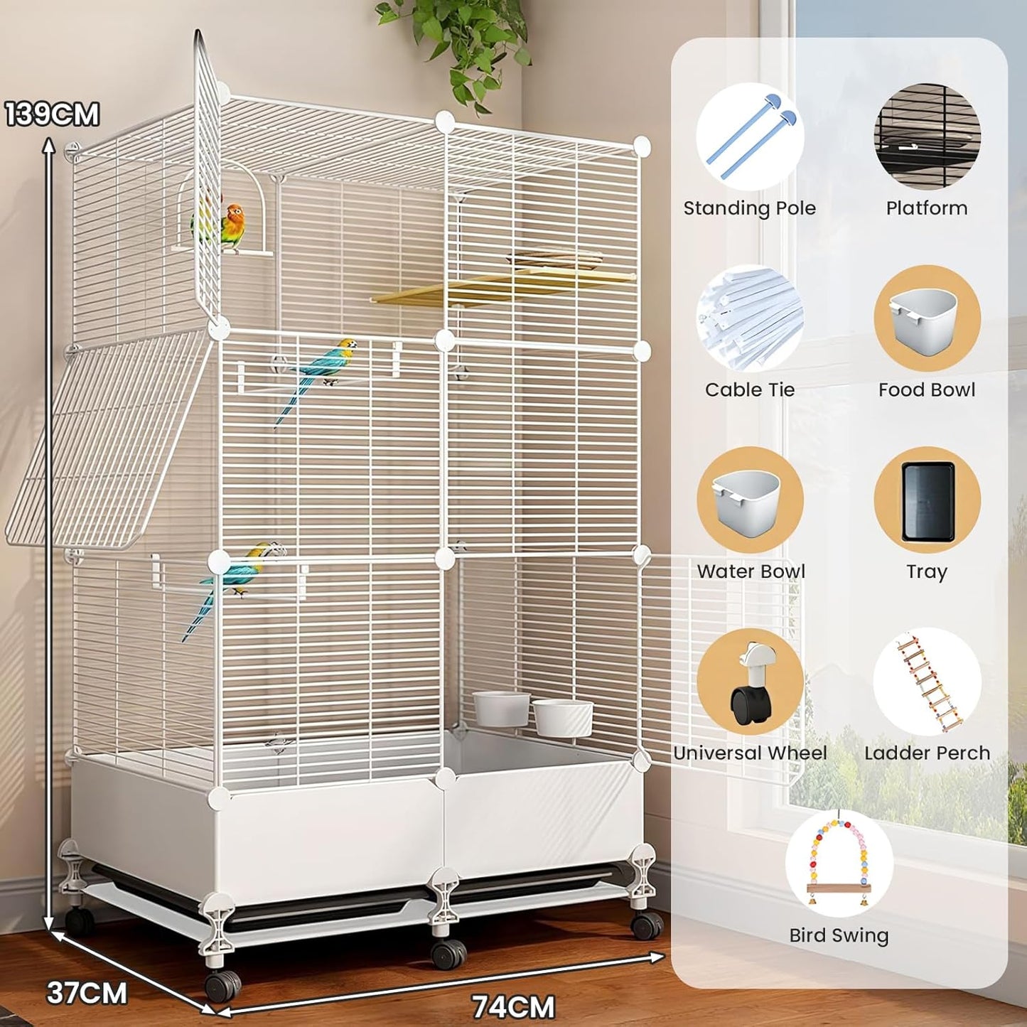 Uandhome Bird Birdcages Cage for Parakeets, Parrotlets, Cockatiels, DEMO