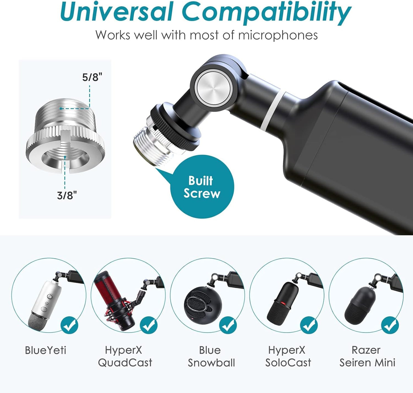 YOUSHARES Premium Stands Microphone Boom Arm Stand - Adjustable Universal NEW