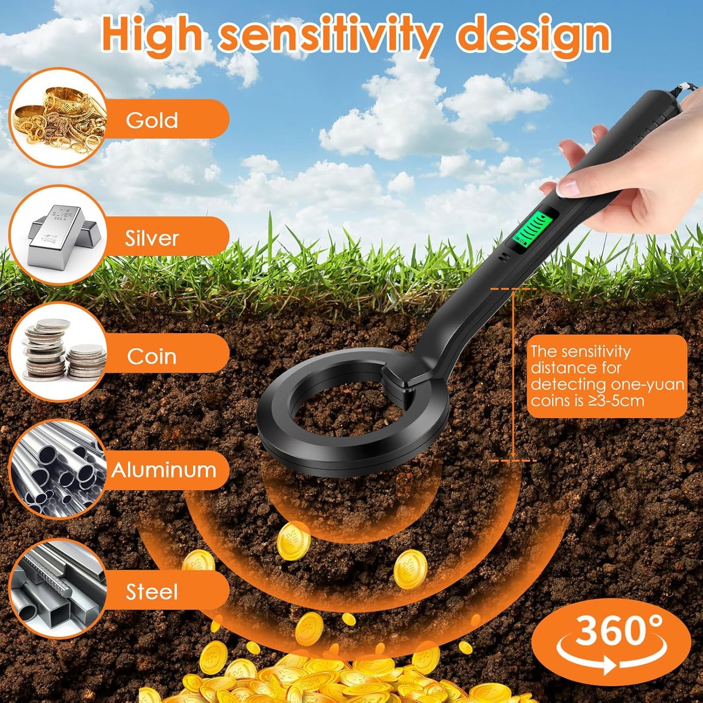 Waterproof High Sensitivity Metal Detector for Outdoor Treasure Hunting DEMO