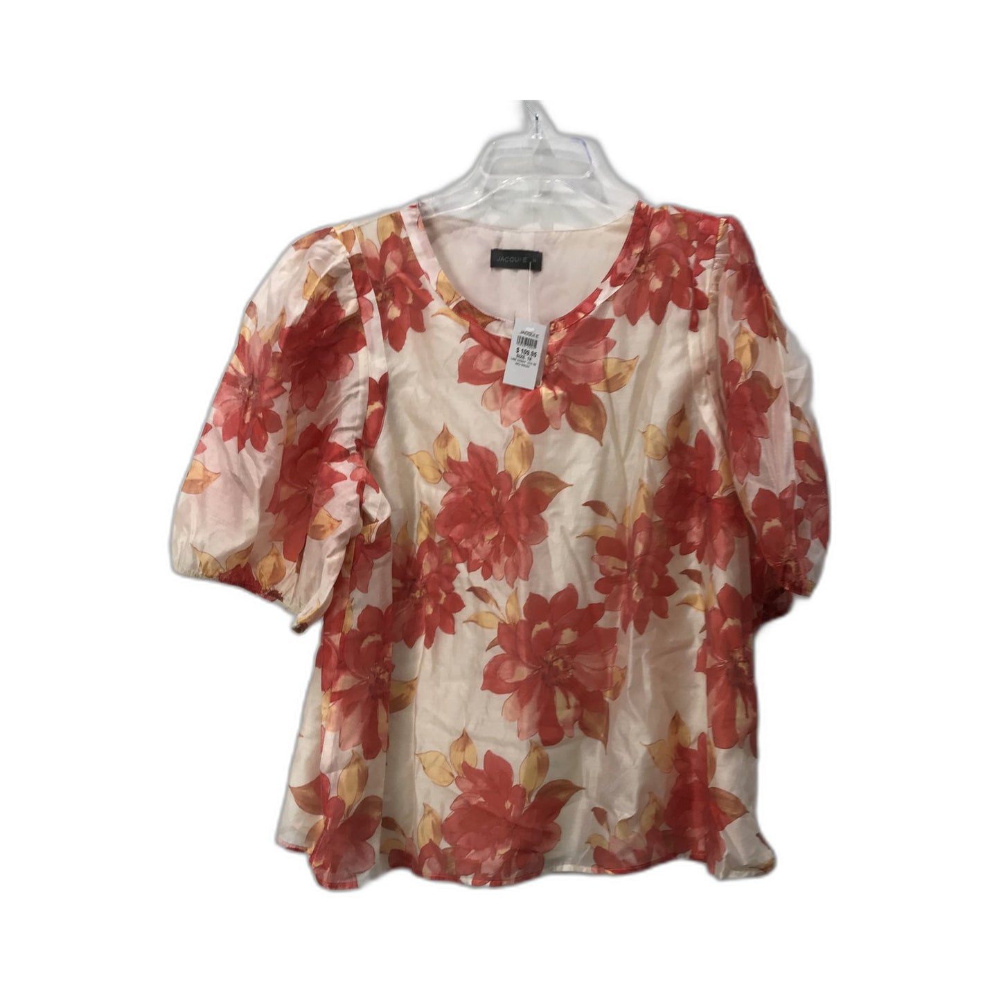 Jacqui.e Floral Puff Sleeve Lyocell Blouse Comfortable Casual Top Red Size 18
