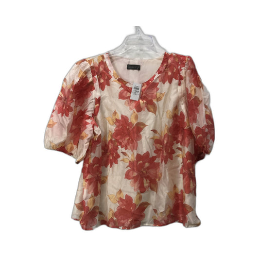 Jacqui.e Floral Puff Sleeve Lyocell Blouse Comfortable Casual Top Red Size 18