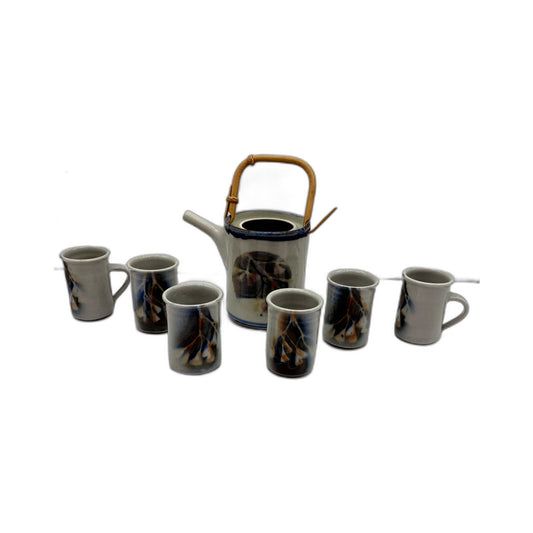 Handcrafted Jan Lewis 7Pce Ceramic Teapot Set in Multi Color Australiana