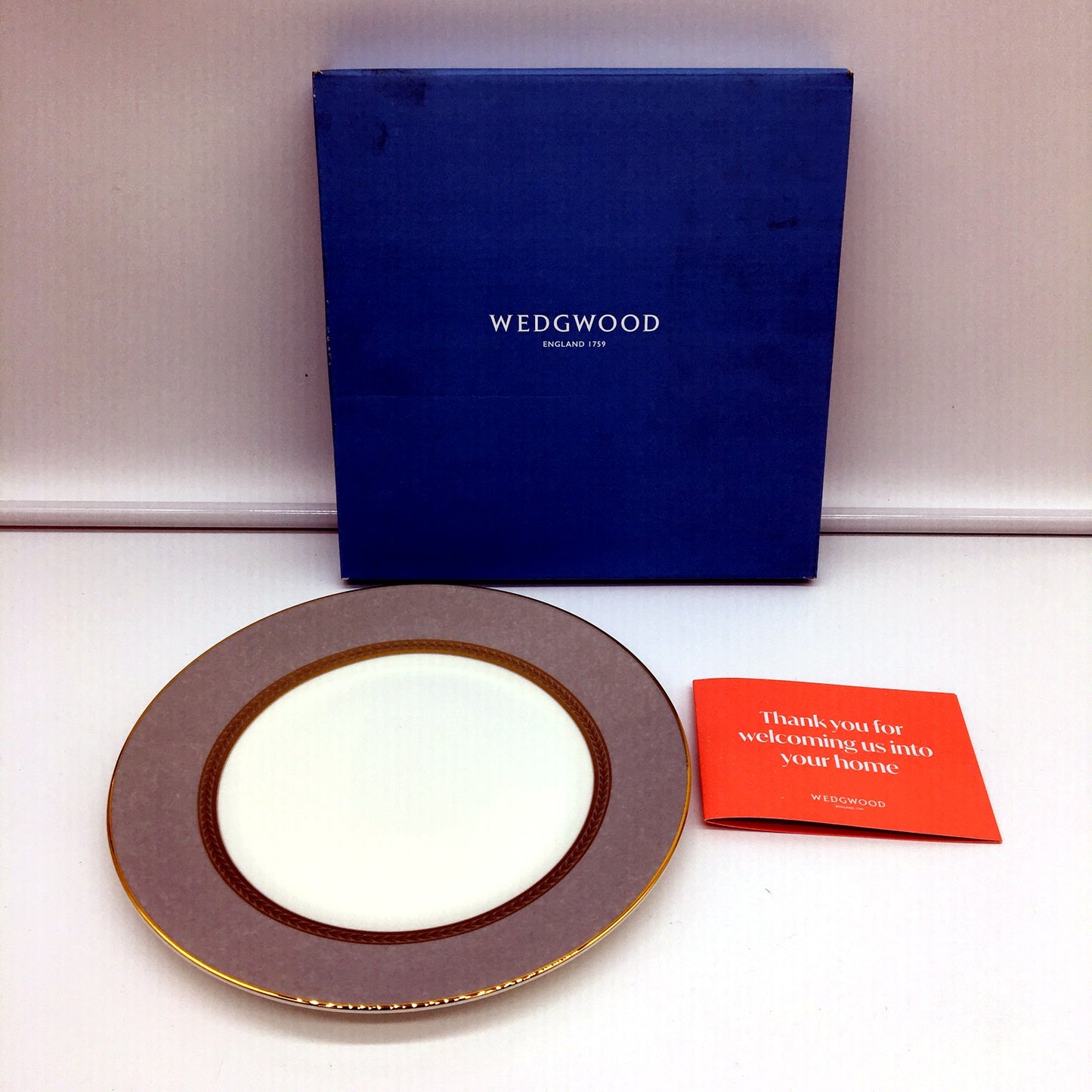 Wedgwood Porcelain Plate Renaissance Assiette White with Grey Rim 8.1-Inch NEW