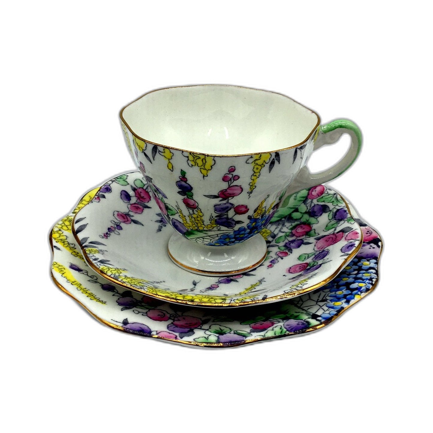 VINTAGE Foley Floral Multicolor Bone China Tea Cup and Saucer Set 3 Piece