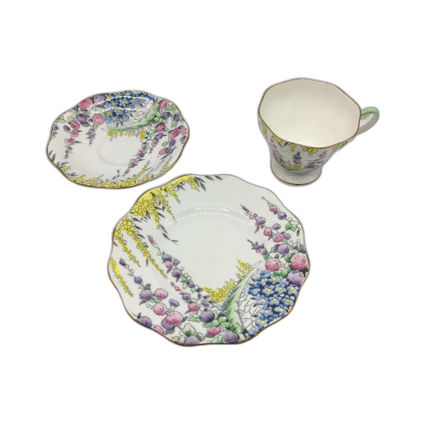 VINTAGE Foley Floral Multicolor Bone China Tea Cup and Saucer Set 3 Piece