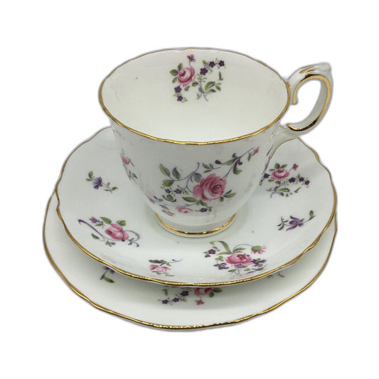 Staffordshire 3Pce Fine Bone China Teacup and Saucer Set Floral Vintage
