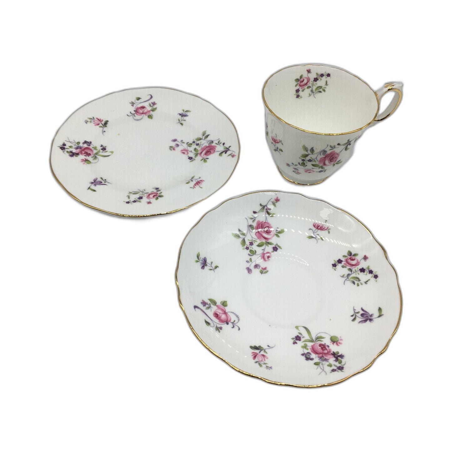 Staffordshire 3Pce Fine Bone China Teacup and Saucer Set Floral Vintage