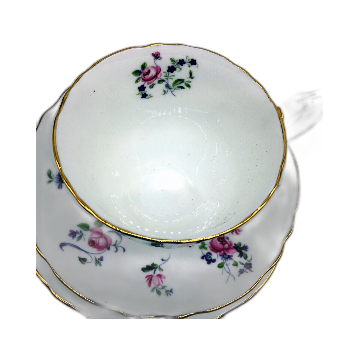 Staffordshire 3Pce Fine Bone China Teacup and Saucer Set Floral Vintage