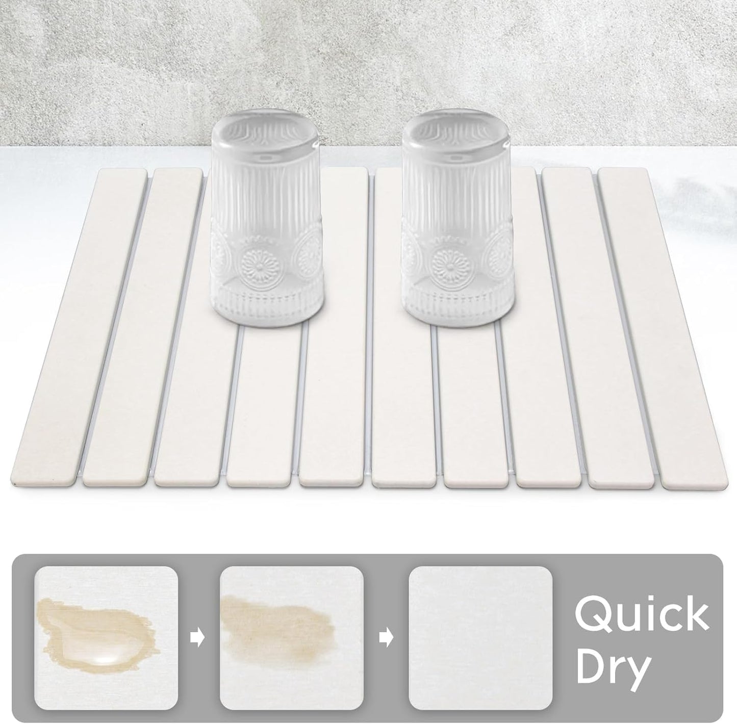 XICEN Large Dish Drying Mat Quick Dry Absorbent Diatomite White 60 x 39 cm NEW