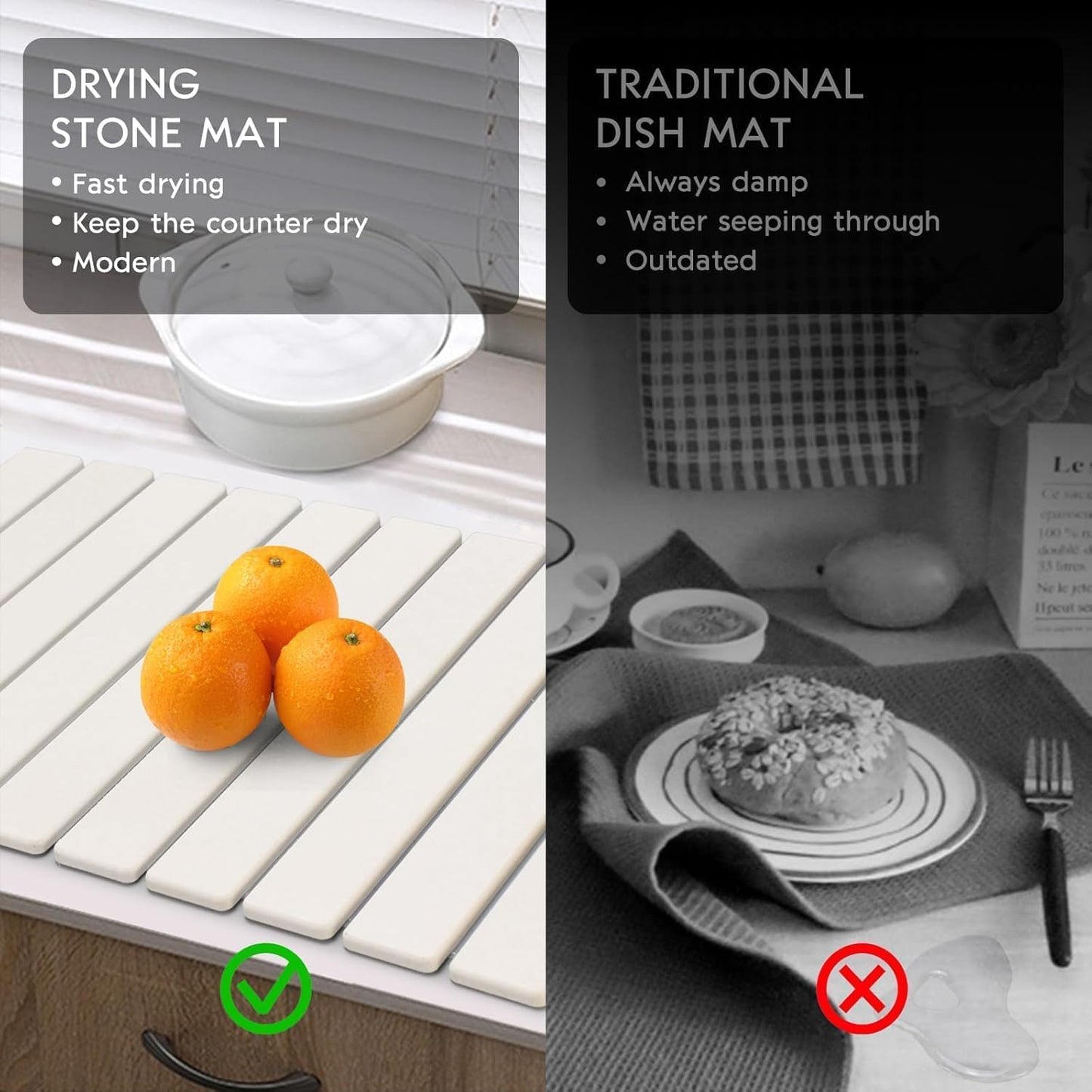 XICEN Large Dish Drying Mat Quick Dry Absorbent Diatomite White 60 x 39 cm NEW