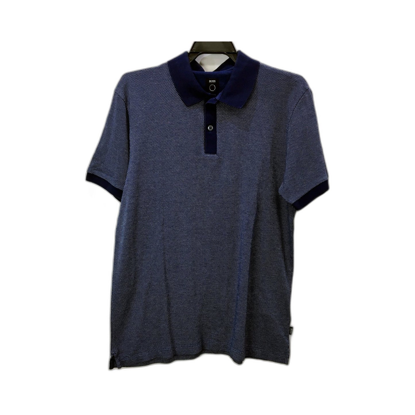 Hugo Boss Mens Navy Blue Patterned Cotton Polo Shirt, Size M