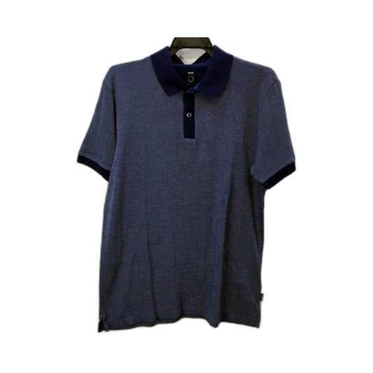 Hugo Boss Mens Navy Blue Patterned Cotton Polo Shirt, Size M