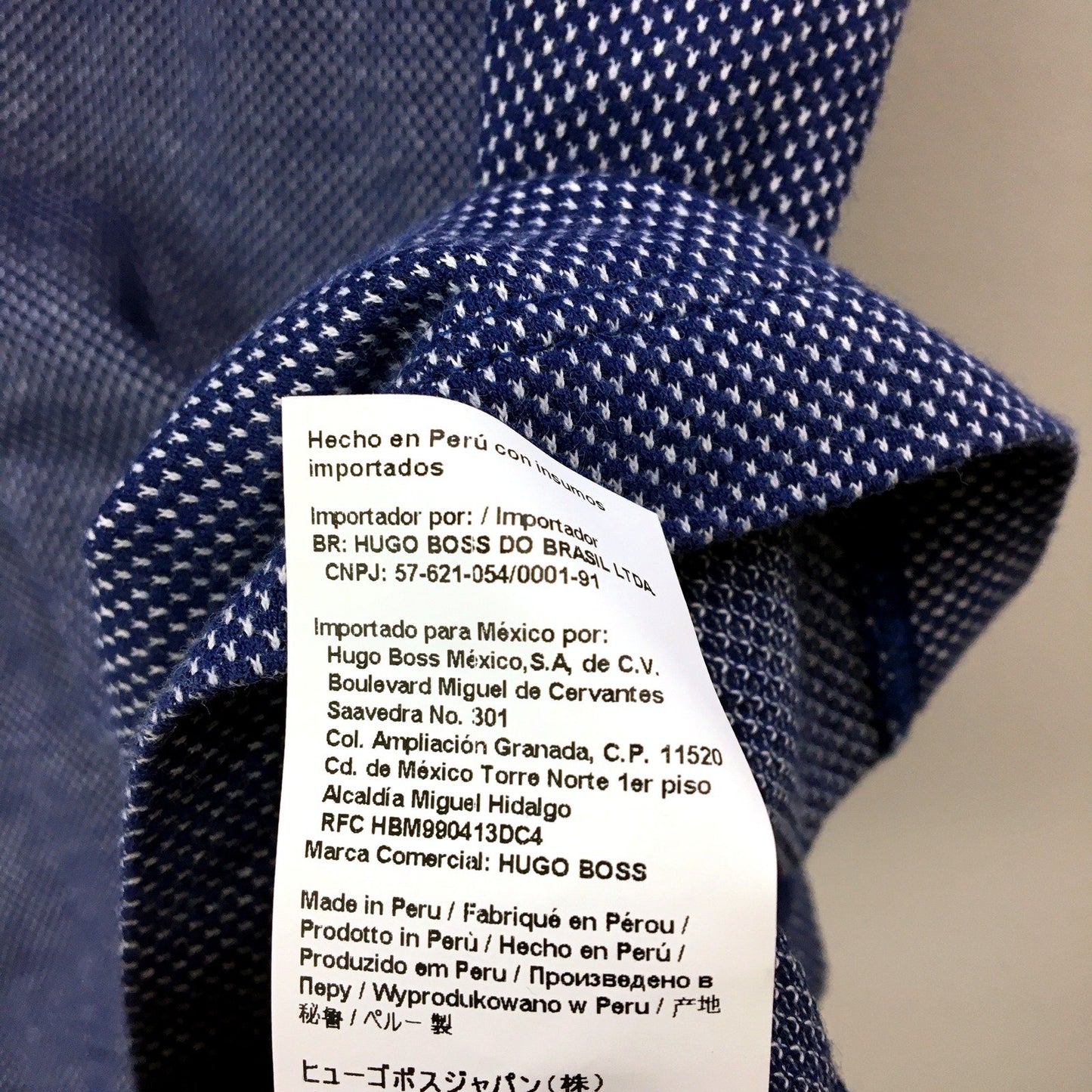 Hugo Boss Mens Navy Blue Patterned Cotton Polo Shirt, Size M