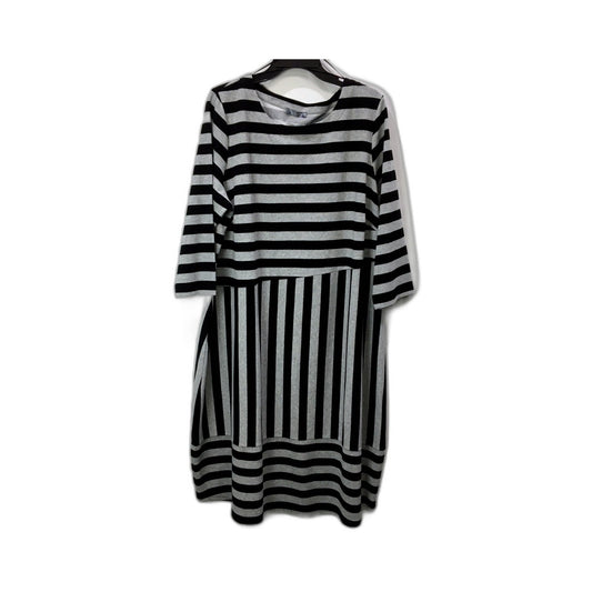 Regatta Womens Striped Knee-Length Dress Long Sleeve Cotton Black and Grey NEW