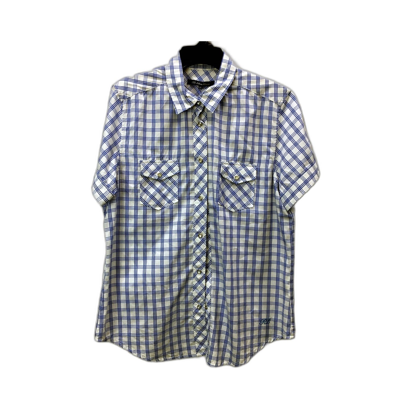 RB Sellars Womens White and Blue Plaid Button-Down Shirt in Size 12