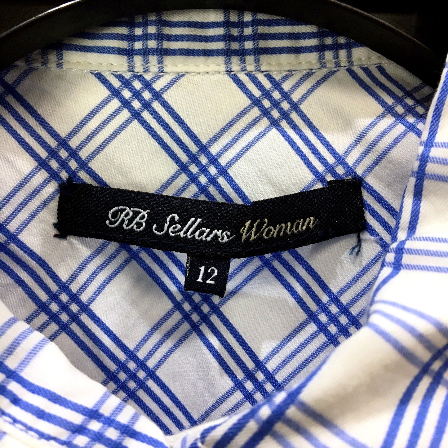 RB Sellars Womens White and Blue Plaid Button-Down Shirt in Size 12