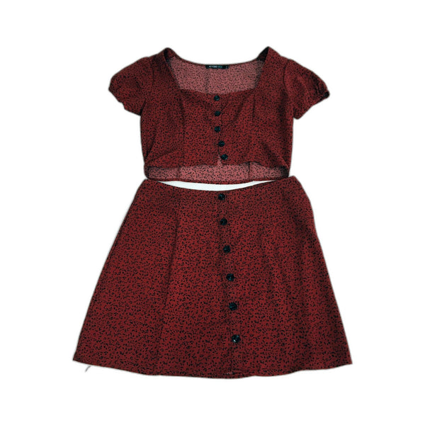 Beyond Womens 2-Piece Outfit Cropped Top High Waisted Skirt Red Sz 8 NEW